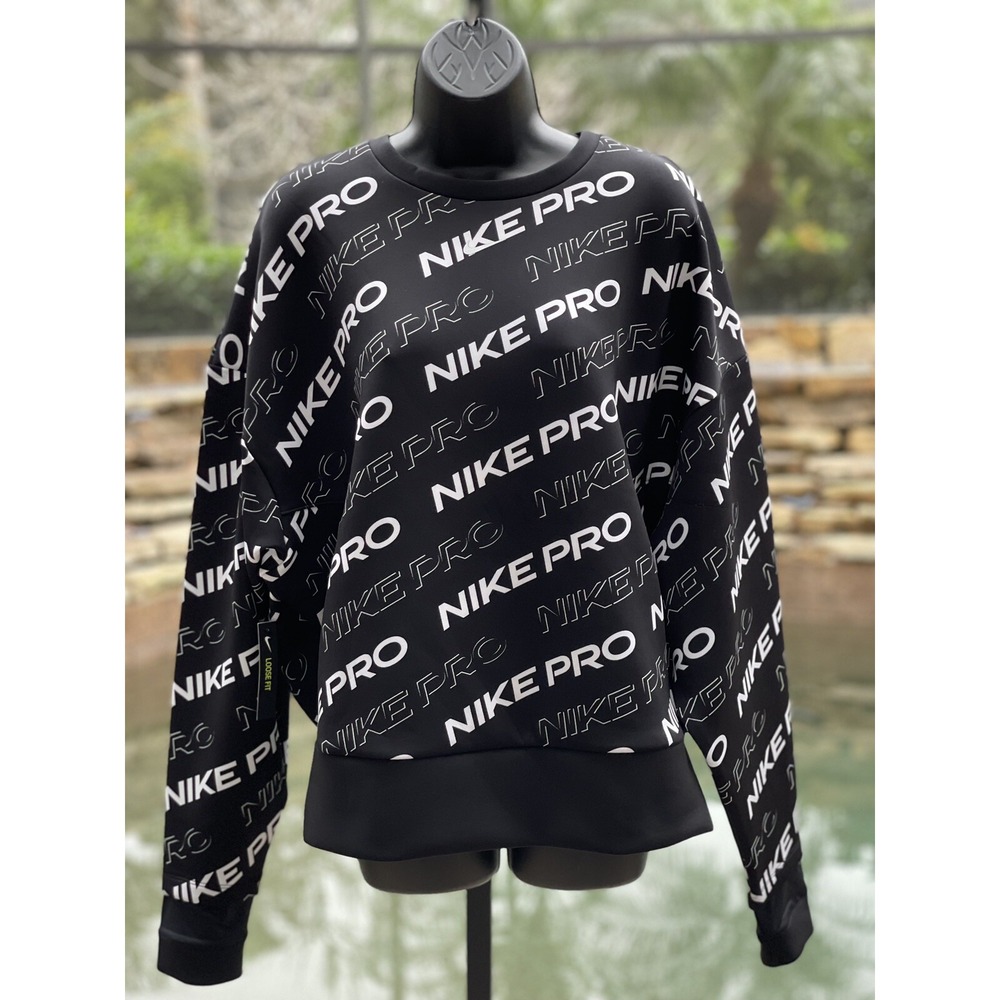 Nike Women's Pro Fleece Crop Sweatshirt L-Tall Black CJ3588-010 New